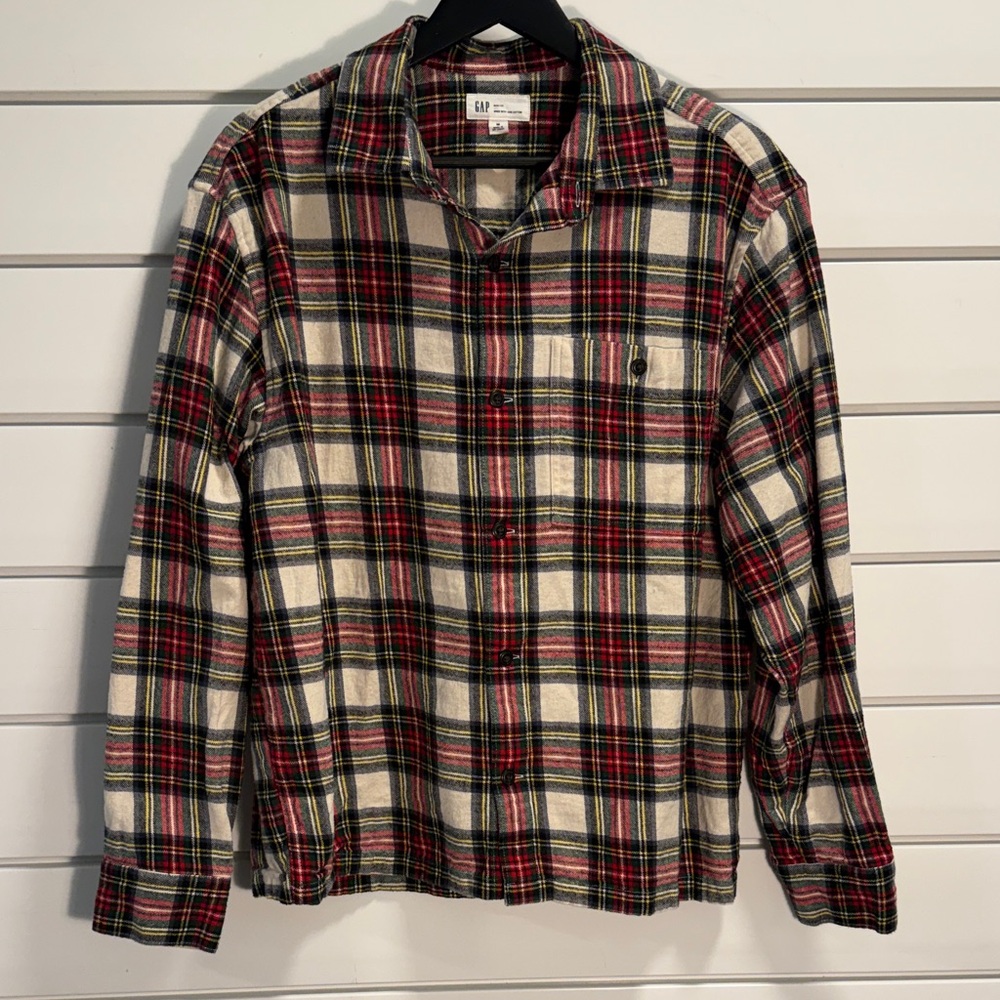 GAP Men's Plaid Button-Down Shirt - Red, Black, Cream